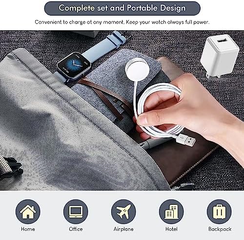 Ultimate 6.6 FT Wireless Fast Charging Cable for Apple Watch – Portable Charger with USB Wall Plug Adapter, Compatible with All Series Including 9/8/7/SE/6/5/4/3/2/1 – Enhanced Charging Speed and Flexibility for On-the-Go Power Solutions