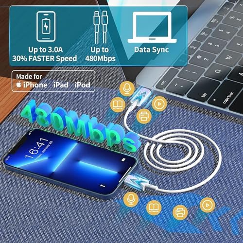 Enhanced Charging Trio: MFi Certified Fast Charger Pack for i Phone – 3 Quick Charging Blocks & 10 ft USB-C to Lightning Cable for Models 14, 13, 12, 11, X – Unmatched Speed and Versatility for Seamless Power Solutions