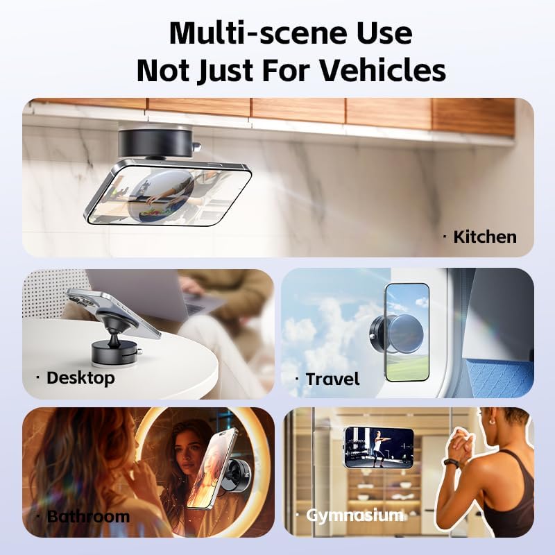 Magnetic Car Phone Mount Holder, Compatible with Magsafe, 360° Adjustable Magnetic Vacuum Suction Mount, Compact & Portable Design Holder for All Smartphones, Universal Car/Home/Office/Gym Use – Enhanced Compatibility and Speed