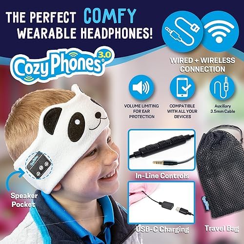 Charming Panda-Themed Bluetooth Headphones for Toddlers – Safe Volume Control Wireless Earphones with Versatile 3.5 mm Connectivity – Perfect Travel Accessory for Kids – Lightweight Comfort for All-Day Enjoyment