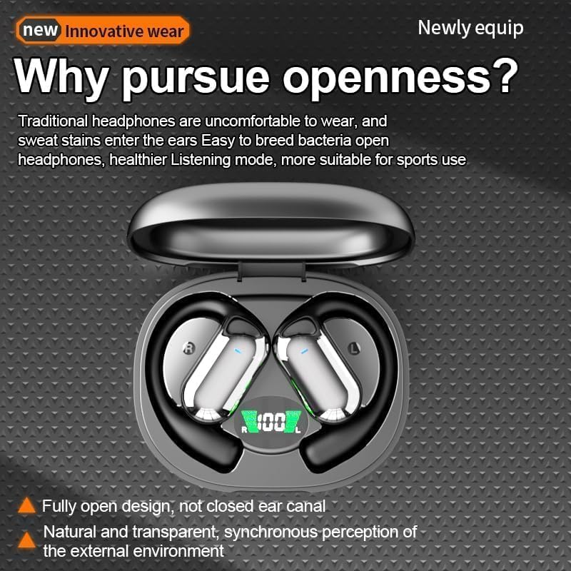 Elevate Your Fitness Journey with Open Ear Bluetooth 5.4 Sport Headphones – Ultra-Light Wireless Earbuds with Secure Ear Hooks, 50 Hours of Playtime, Built-In Microphone, and Waterproof Design – Perfect for Running, Workouts, and Active Lifestyles with Innovative LED Charging Case