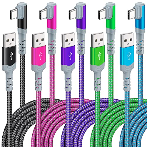 10 FT 5-Pack USB C Charging Cables – Fast 3.1 A Right Angle Nylon Braided Charger for Seamless Compatibility with Samsung S22, i Pad Pro, Mac Book Air & Pixel 7 – Durable, Flexible Power Solution for Home & Travel