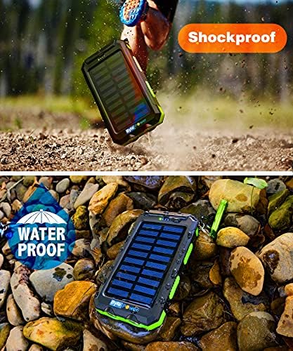 High-Capacity 20000 m Ah Solar Power Bank with Emergency Tools – Waterproof Portable Charger for Camping, Hiking & Outdoor Adventures with Carabiner, Compass, Whistle, and Dual USB Ports for Quick Charging