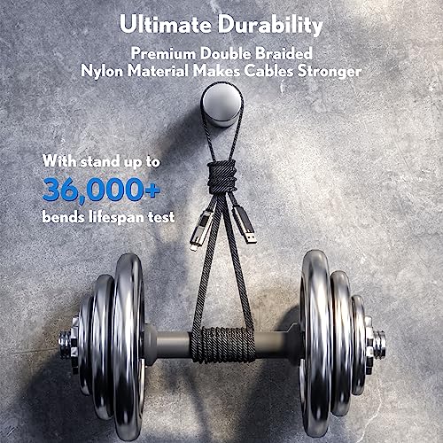 pzoz 4-in-1 USB C Fast Charging Cable with LED Status Display – Versatile Multi-Device Charger for i Phone 16/15/14 Pro Max, i Pad, Mac Book, Air Pods Pro, Samsung, and Google (60 W, 5 ft) – Streamlined Efficiency, Enhanced Durability, and Universal Compatibility for All Your Charging Needs