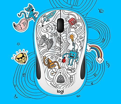 Vibrant Twinkle Teal Logitech Doodle Collection M325 c Wireless Optical Mouse – Ergonomic Design for Ultimate Comfort, 5 Customizable Buttons, Long Battery Life & Reliable 2.4 GHz Connectivity for Enhanced Productivity and Style in Your Workspace