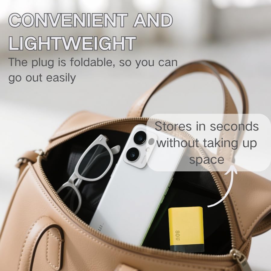 High-Efficiency 3-in-1 Ga N Charger – 80 W High-Speed Power Hub with Retractable USB-C Cable & Dual USB Ports for Ultimate Multi-Device Charging – Ideal Companion for Laptops, Smartphones, and Wireless Earbuds on the Move