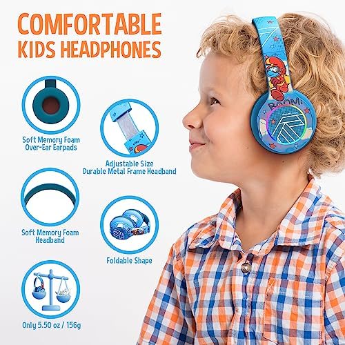 Vibrant Power Locus PLED Kids Bluetooth Headphones – Safe Volume Control (74/85/94 d B), Fun LED Lights, Hi-Fi Sound, Built-in Microphone & Multi-Connectivity for Travel, Learning & Play – Perfect Over-Ear Design for Children