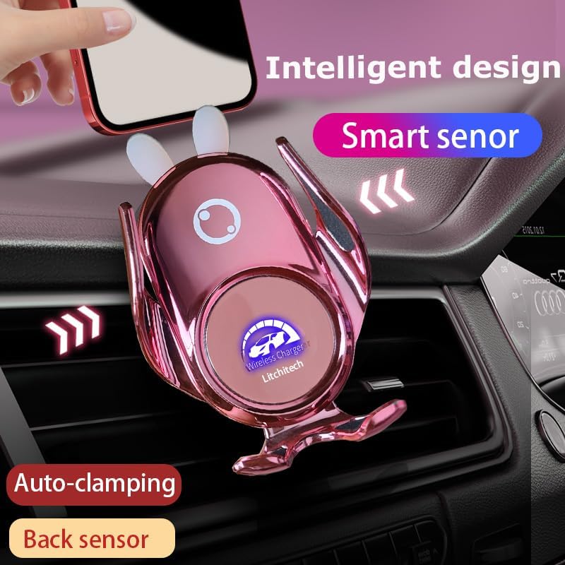 Sleek Red Demon Wireless Car Charger Mount for Women – 15 W Fast Charging Auto Clamping Phone Holder for i Phone & Samsung – Stylish Vehicle Accessory with Effortless Installation & Enhanced Compatibility