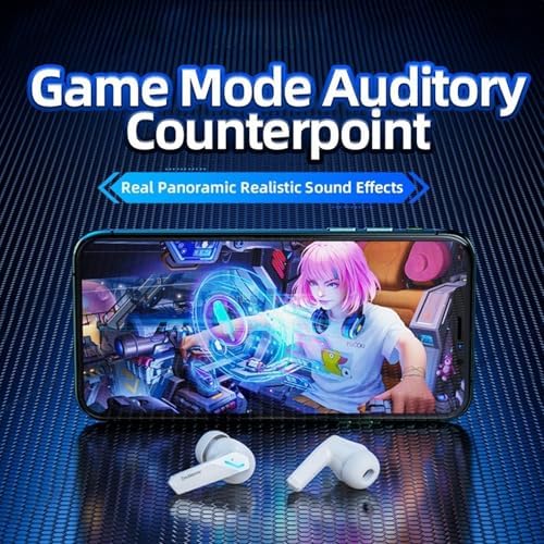 GM2 Pro Wireless Earbuds – Next-Gen Bluetooth 5.3 Low Latency Gaming Earphones with Noise-Canceling Microphone and Portable Charging Case for Superior Sound Clarity (White) – The Ultimate Choice for Gamers and Music Aficionados
