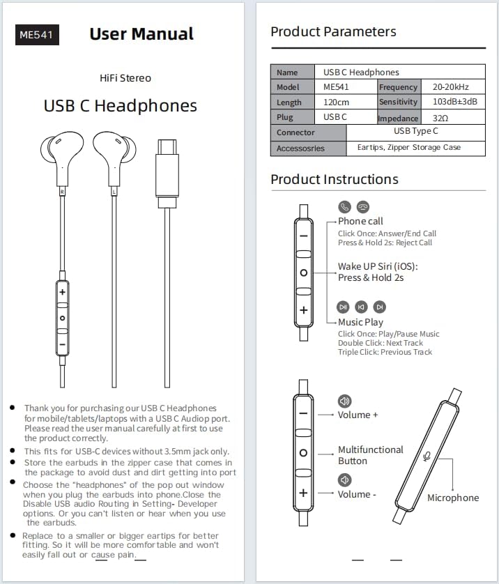 TITACUTE USB C Wired Earbuds: Premium Noise-Canceling Headphones with Bass Stereo Sound for Samsung S23 FE, S22, S21, A53, A54, and i Phone 15 Pro Max – Magnetic In-Ear Design with Microphone and Volume Control for Enhanced Audio Experience Across Devices