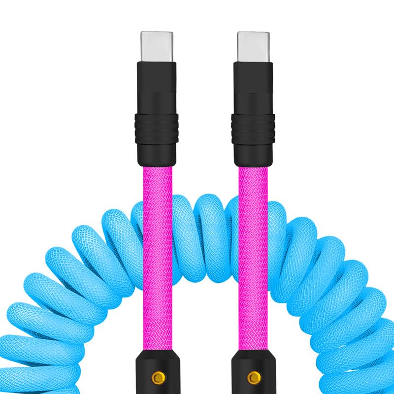 Experience Unmatched Charging Versatility with the Chubbycable Curly Chubby – 240 W High-Speed Retractable USB-C Cable, Extends 2.29 to 3.6 FT, Ideal for Car Play & Android Auto, Stylish Dark Blue and Green Coiled Design for Effortless Organization and Durability