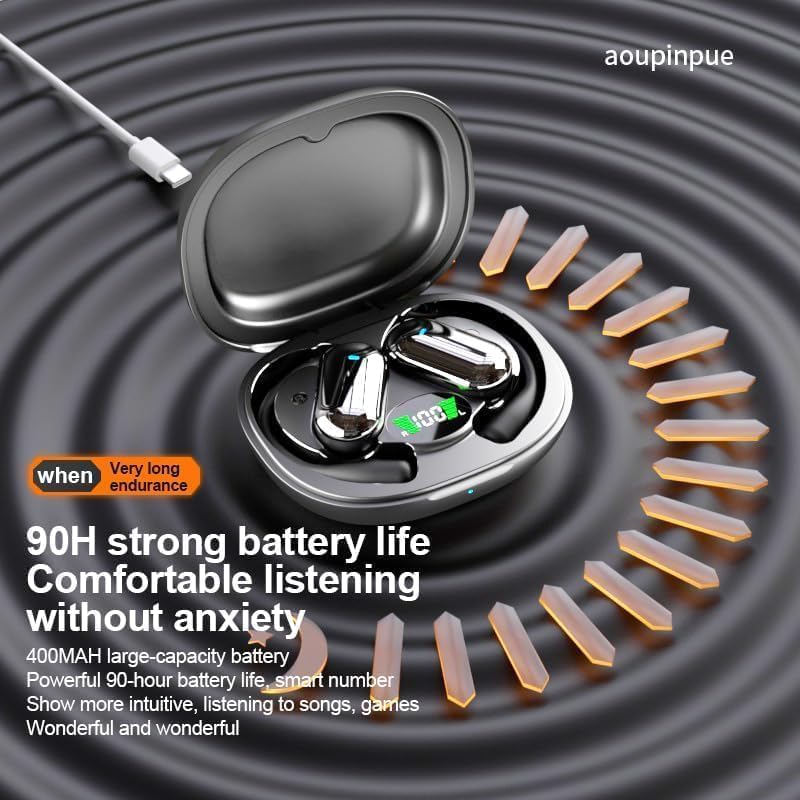 Elevate Your Fitness Journey with Open Ear Bluetooth 5.4 Sport Headphones – Ultra-Light Wireless Earbuds with Secure Ear Hooks, 50 Hours of Playtime, Built-In Microphone, and Waterproof Design – Perfect for Running, Workouts, and Active Lifestyles with Innovative LED Charging Case