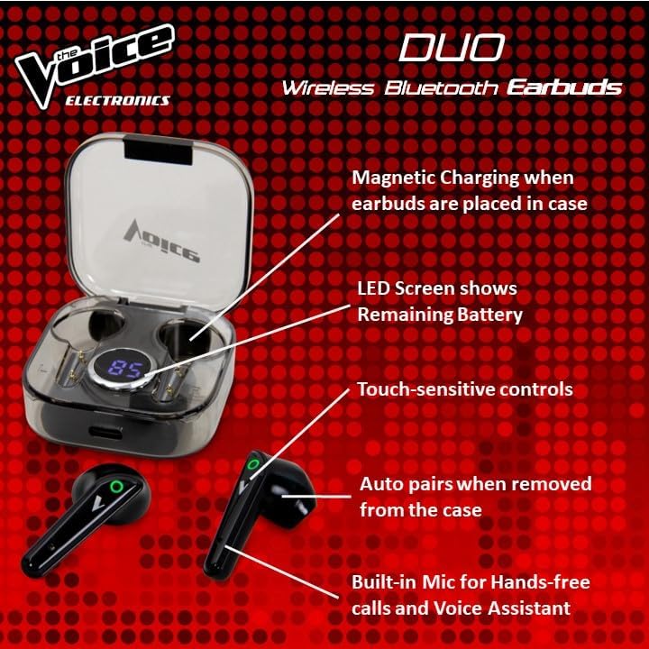 Experience the Future of Sound with Voice Duo Wireless Stereo Earbuds – Premium True Wireless Design, Integrated Mic for Seamless Calls, LCD Charging Case for Effortless Battery Monitoring, Instant Bluetooth Connectivity, Auto-Pairing for Quick Setup, Compatible with Siri & Google Assistant, i OS & Android Ready (Elegant Black) – Unmatched Audio Quality and Convenience for Every Lifestyle
