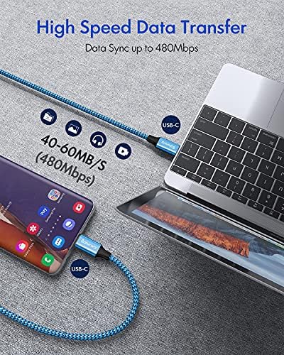20 ft Braided USB C to C Charging Cable – Ultra-Durable 60 W Power Cord for Fast Charging, Compatible with Samsung Galaxy, Pixel, i Pad Pro/Air, Mac Book Pro/Air – Ideal for Hassle-Free Device Connectivity and Extended Reach