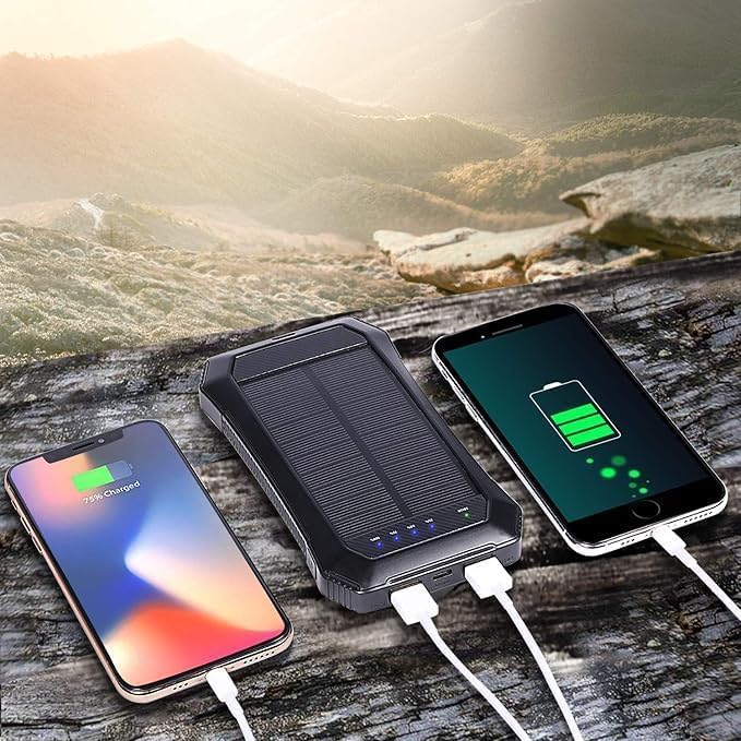 Ultimate Solar Power Bank 10000 m Ah – Versatile Wireless Charger with 20 LED Emergency Lights, Triple Device Fast Charging for Outdoor Adventures and Travel – Reliable, Eco-Friendly Power Solution for Camping and On-the-Go Charging