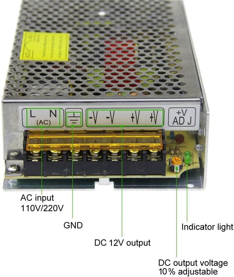 12 V 15 A High-Efficiency Power Supply Adapter for LED Strips & CCTV Systems – Versatile AC to DC Converter with 180 W Output – Enhanced Safety Features & Compact Design for Reliable Performance in Various Applications