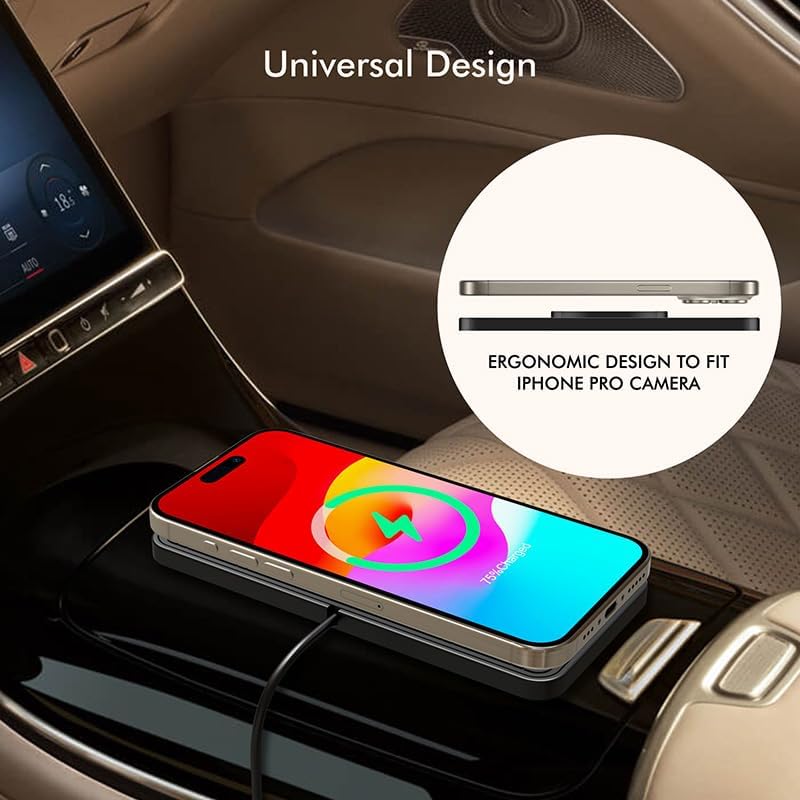 Effortless 15 W Wireless Car Charger Pad – Fast Charging for i Phone 16/15/14/13/12/11 & Samsung S24/S23/S22 – Non-Slip Design with Versatile Type C & A Port Adapter for Secure, Clutter-Free Travel Charging Solutions