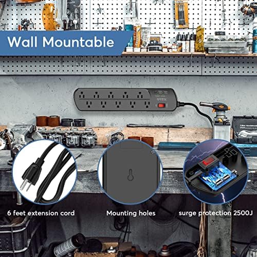 Maximize Your Power with the 23-in-1 Heavy Duty Surge Protector Power Strip – 20 Outlets Plus 2 USB and 1 USB-C Ports, 6 ft Wall-Mountable Extension Cord for Efficient Gaming, Office, and Home Setup – Unmatched Compatibility and Fast Charging Solutions