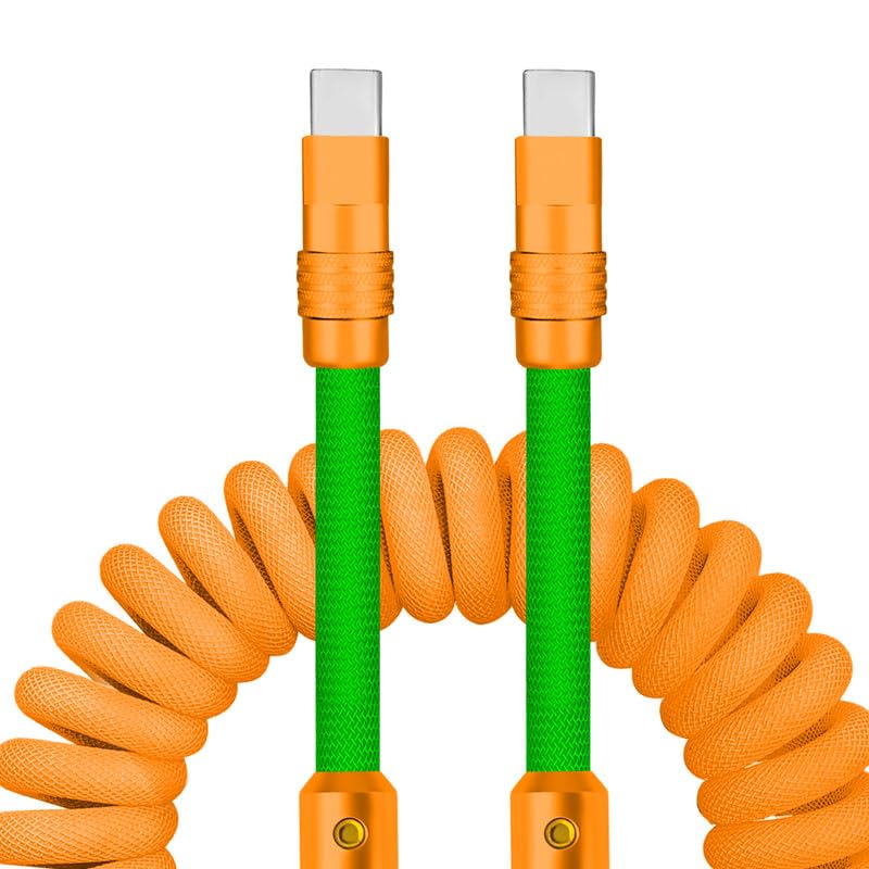 Experience Unmatched Charging Versatility with the Chubbycable Curly Chubby – 240 W High-Speed Retractable USB-C Cable, Extends 2.29 to 3.6 FT, Ideal for Car Play & Android Auto, Stylish Dark Blue and Green Coiled Design for Effortless Organization and Durability