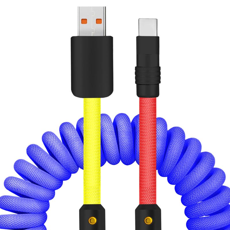Experience Unmatched Charging Versatility with the Chubbycable Curly Chubby – 240 W High-Speed Retractable USB-C Cable, Extends 2.29 to 3.6 FT, Ideal for Car Play & Android Auto, Stylish Dark Blue and Green Coiled Design for Effortless Organization and Durability