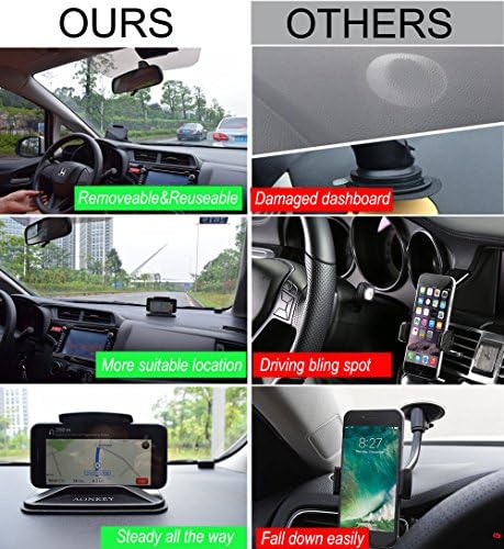 AONKEY Universal Car Phone Holder: Anti-Slip Dashboard Mount for All Smartphones – Secure GPS Access & Quick One-Handed Operation, 360-Degree Rotation for Optimal Viewing – Perfect for i Phone XR/XS Max, Galaxy S10/S9 Plus, Pixel 3 XL & More – Elevate Driving Safety & Convenience