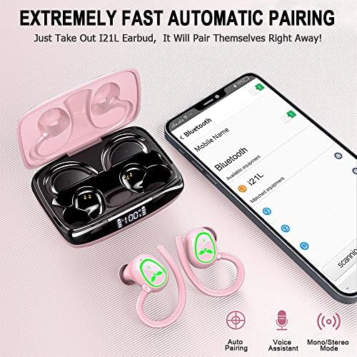 Revolutionary Bluetooth 5.3 Sports Earbuds – Unmatched 48-Hour Playtime, IP7 Waterproof, and Enhanced Noise-Cancellation Microphones for Crystal-Clear Audio – Ergonomic Earhook Design for Unwavering Stability During Intense Workouts and Outdoor Adventures