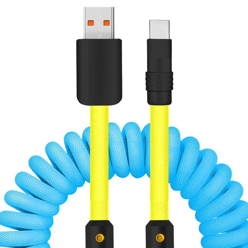 Experience Unmatched Charging Versatility with the Chubbycable Curly Chubby – 240 W High-Speed Retractable USB-C Cable, Extends 2.29 to 3.6 FT, Ideal for Car Play & Android Auto, Stylish Dark Blue and Green Coiled Design for Effortless Organization and Durability