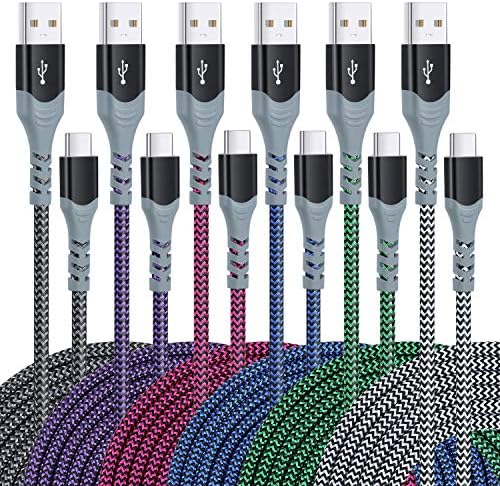 10 ft USB Type C Charger Cable 6 Pack – Durable Braided Fast Charging Cords for Samsung Galaxy S24, S23, S22, S21, S20, S10, S9, A Series & LG Devices – Tangle-Free, High-Speed Data Transfer for Home, Office, and Travel