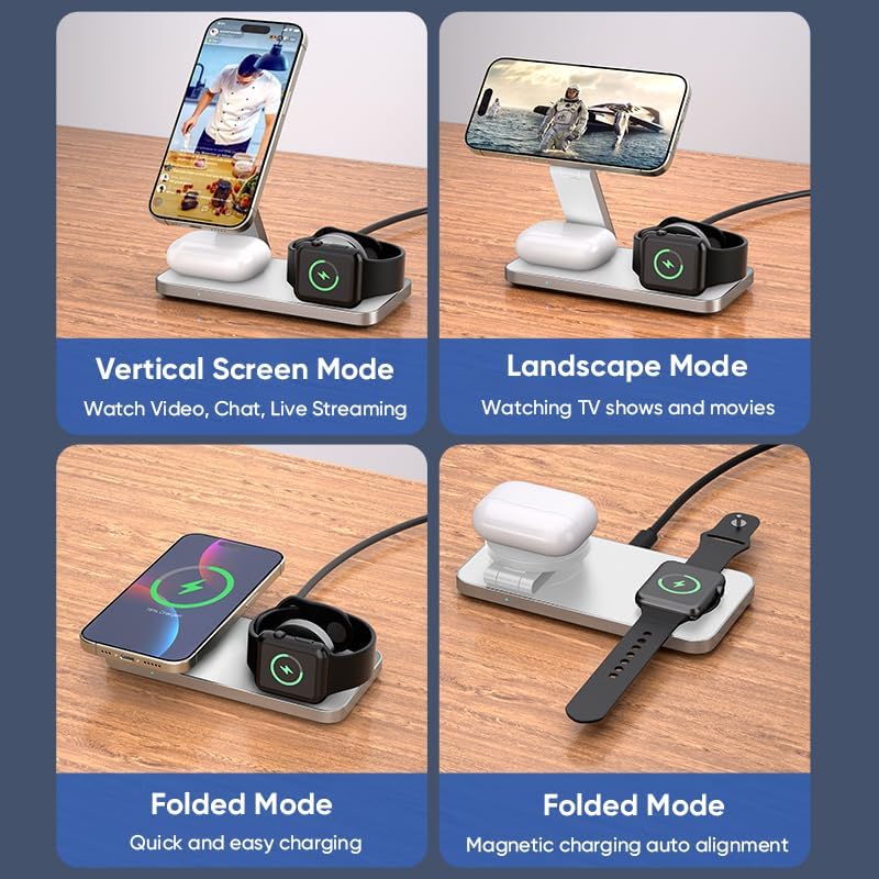 Ultimate 3-in-1 Apple Device Charging Station: Fast Wireless Charger for i Phone 16/15/14/13/12, Apple Watch & Air Pods – Sleek, Compact Design with Enhanced Speed and Versatile Functionality for Home or Office Use