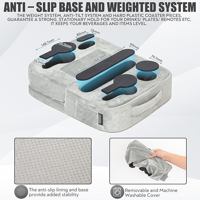 Leopard Print Couch Cup Holder Tray Pillow – Versatile Bed and Sofa Caddy for Drinks, Snacks, and Devices – Portable Memory Foam Organizer for RVs and Cars – Stylish and Easy-to-Clean Accessory for Ultimate Comfort and Convenience