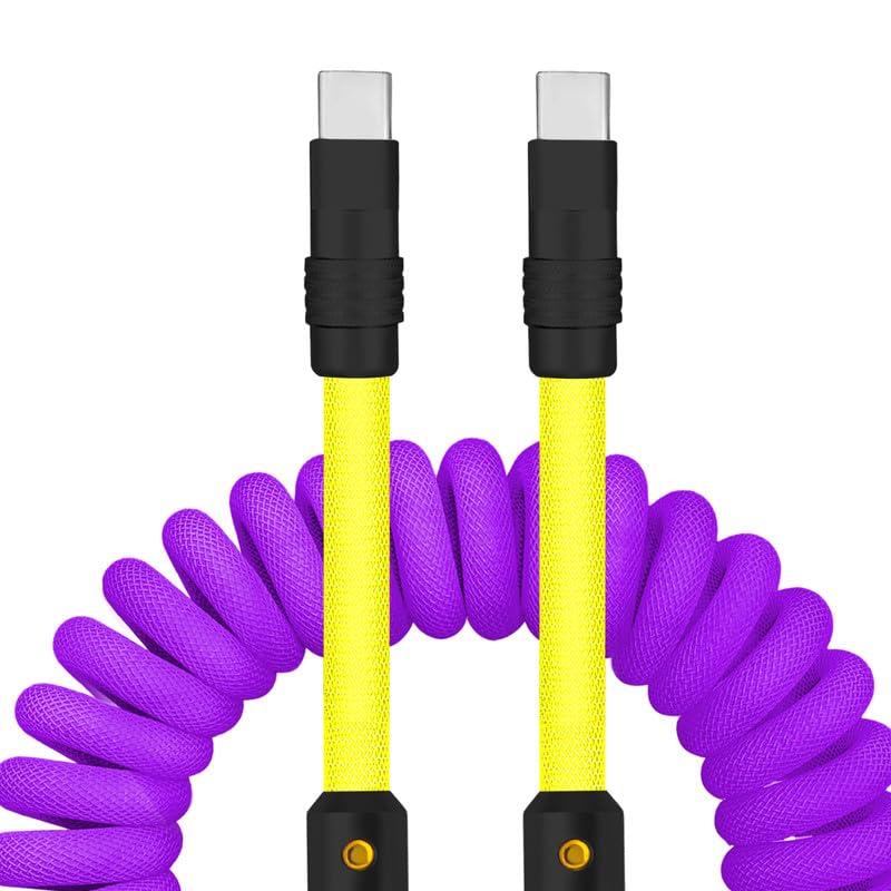 Experience Unmatched Charging Versatility with the Chubbycable Curly Chubby – 240 W High-Speed Retractable USB-C Cable, Extends 2.29 to 3.6 FT, Ideal for Car Play & Android Auto, Stylish Dark Blue and Green Coiled Design for Effortless Organization and Durability
