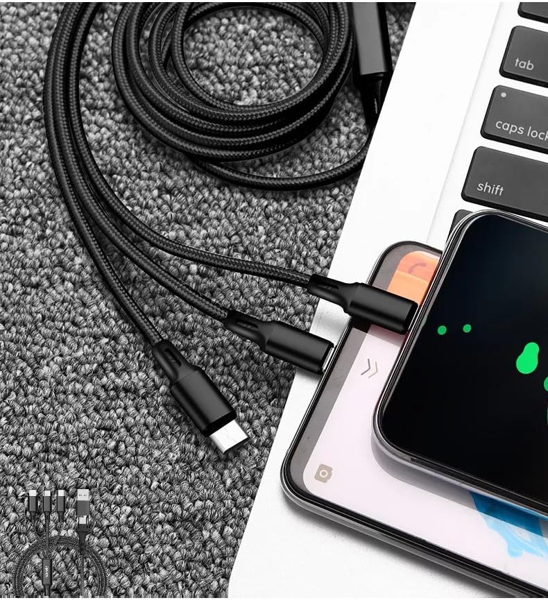 Versatile 3-in-1 Fast Charging Cable: Durable Braided Type-C, Micro USB & Lightning Connector for i Phone & Android Devices – Efficient Power Delivery & Tangle-Free Design for Ultimate Convenience