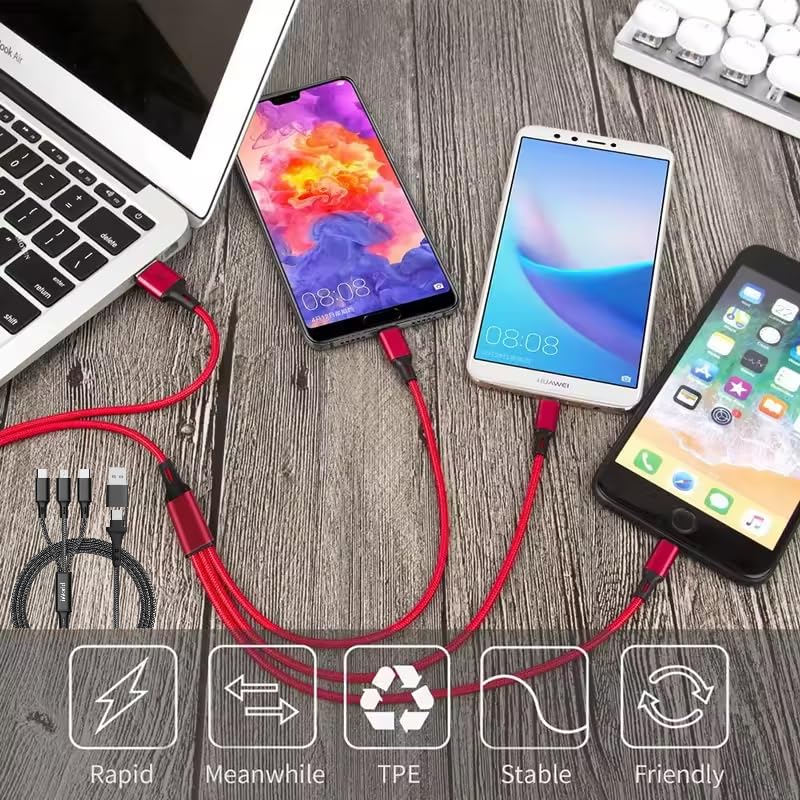 Versatile 3-in-1 Fast Charging Cable: Durable Braided Type-C, Micro USB & Lightning Connector for i Phone & Android Devices – Efficient Power Delivery & Tangle-Free Design for Ultimate Convenience