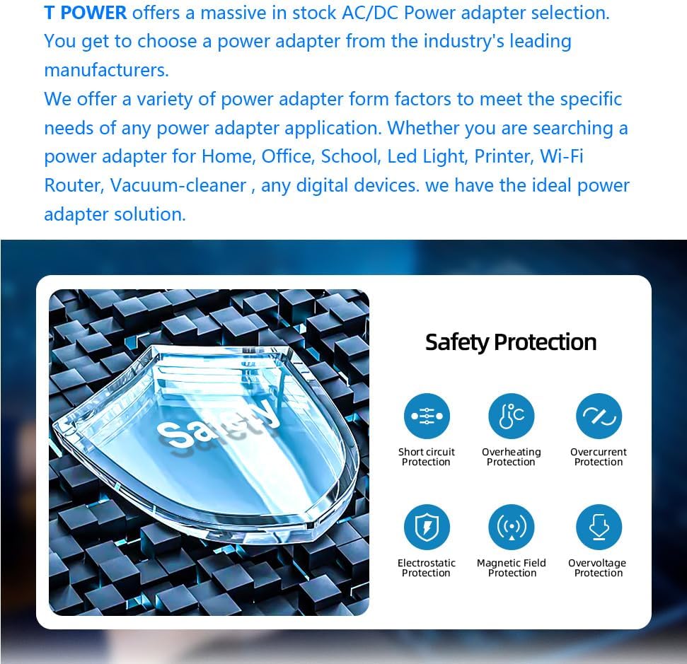 T-Power 19 V High-Efficiency AC DC Adapter for Philips 22″, 24″, and 27″ Full HD IPS Gaming Monitors – Reliable Power Supply with Surge Protection for Optimal Performance and Enhanced Compatibility